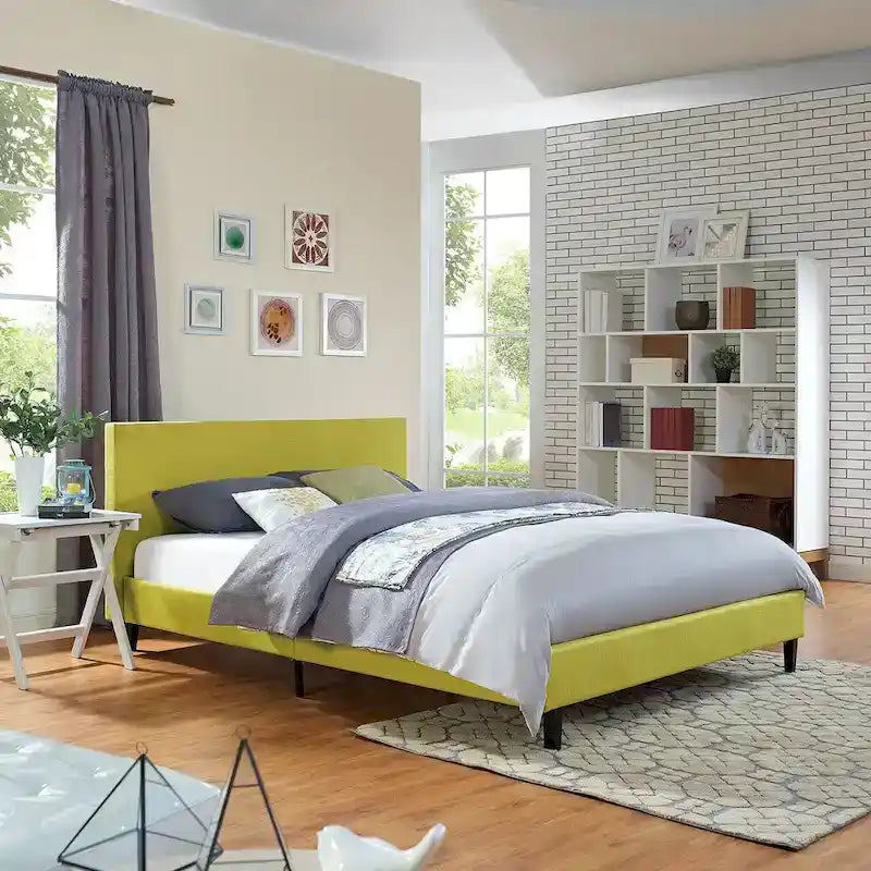 Queen Platform Bed with Padded Vinyl Headboard