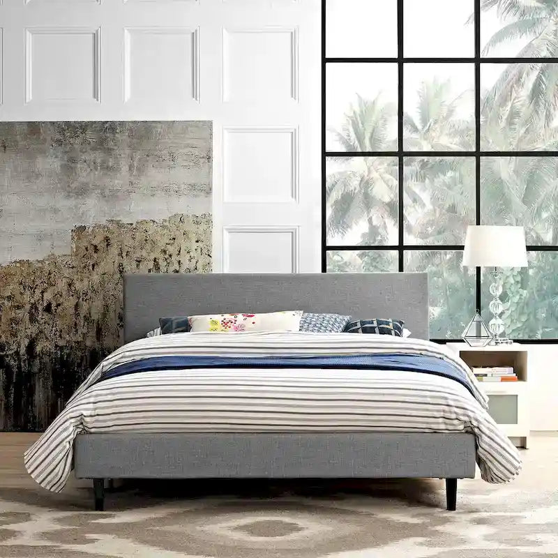 Queen Platform Bed with Padded Vinyl Headboard