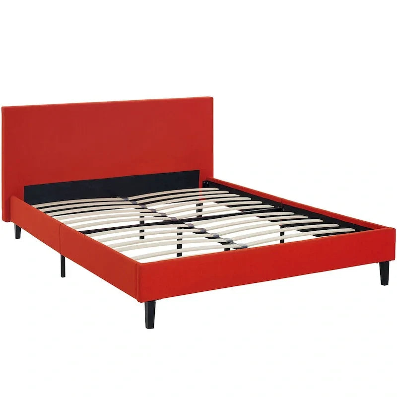 Queen Platform Bed with Padded Vinyl Headboard