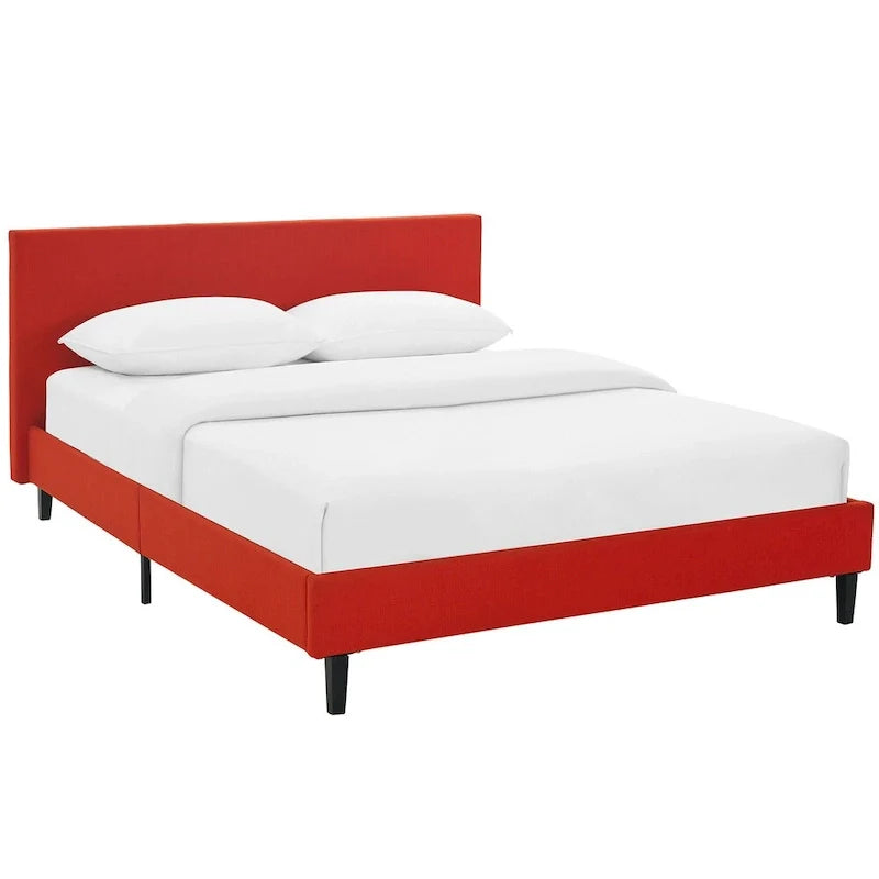 Queen Platform Bed with Padded Vinyl Headboard