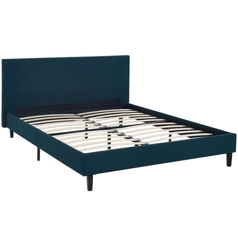 Queen Platform Bed with Padded Vinyl Headboard