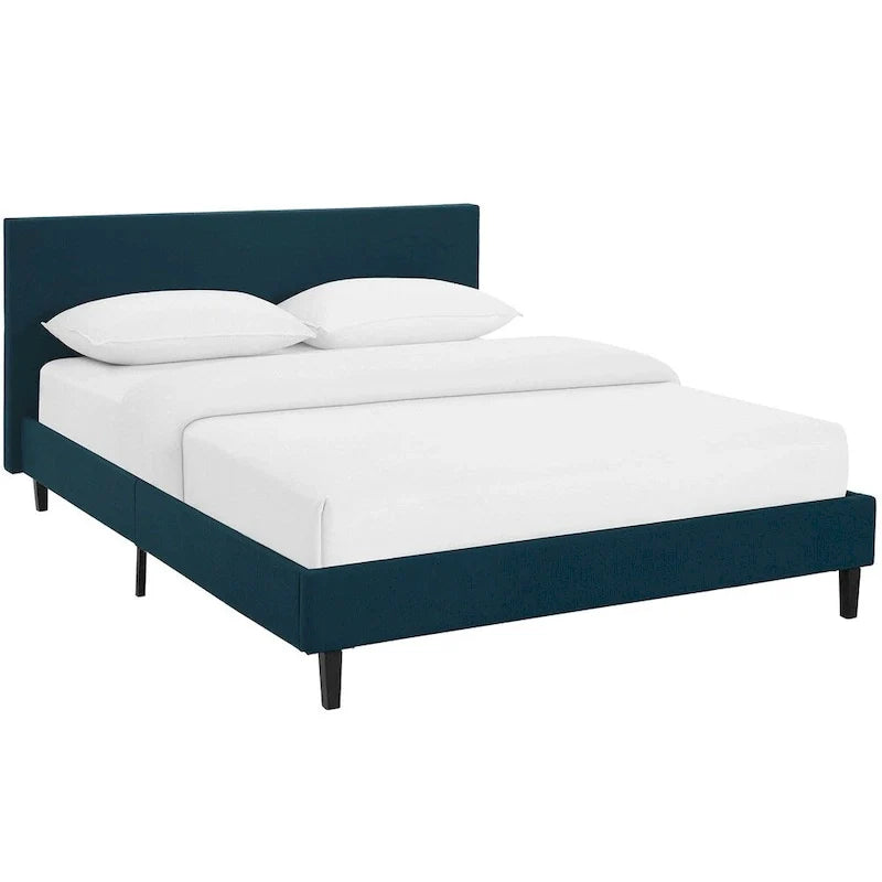 Queen Platform Bed with Padded Vinyl Headboard