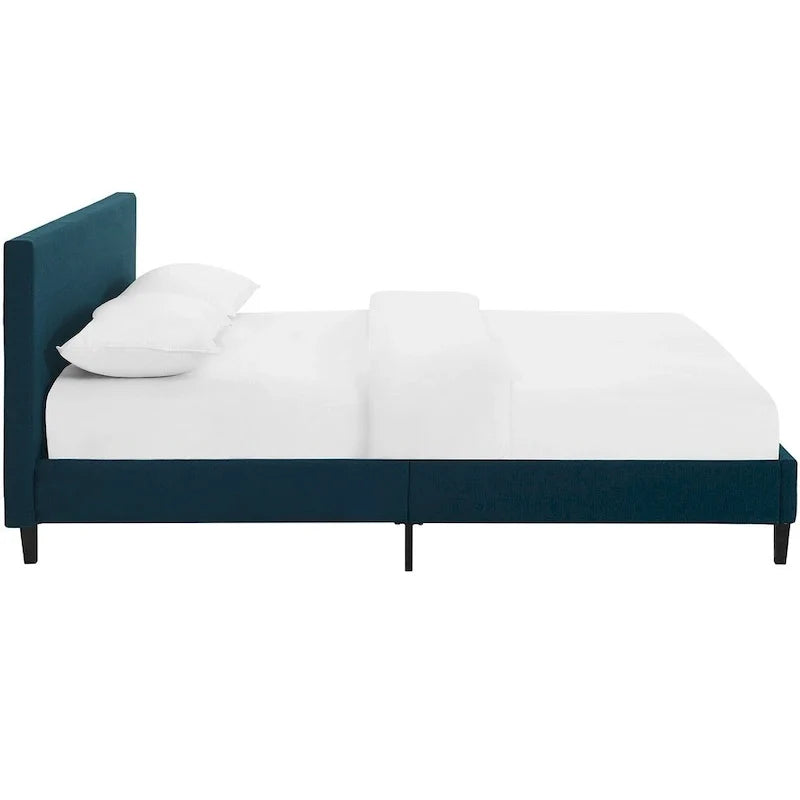 Queen Platform Bed with Padded Vinyl Headboard