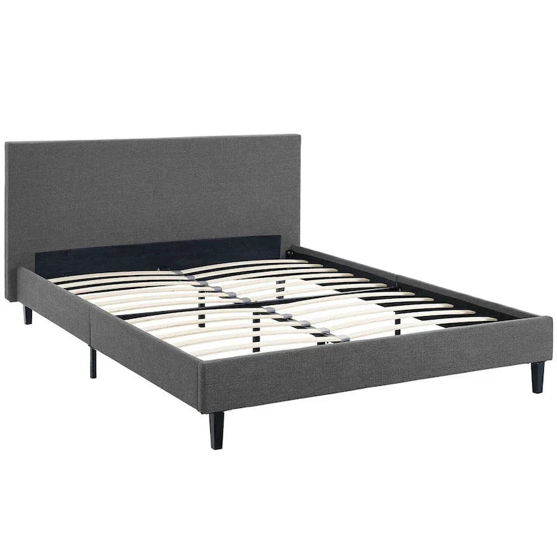 Queen Platform Bed with Padded Vinyl Headboard