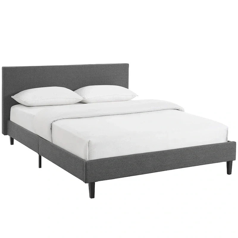 Queen Platform Bed with Padded Vinyl Headboard