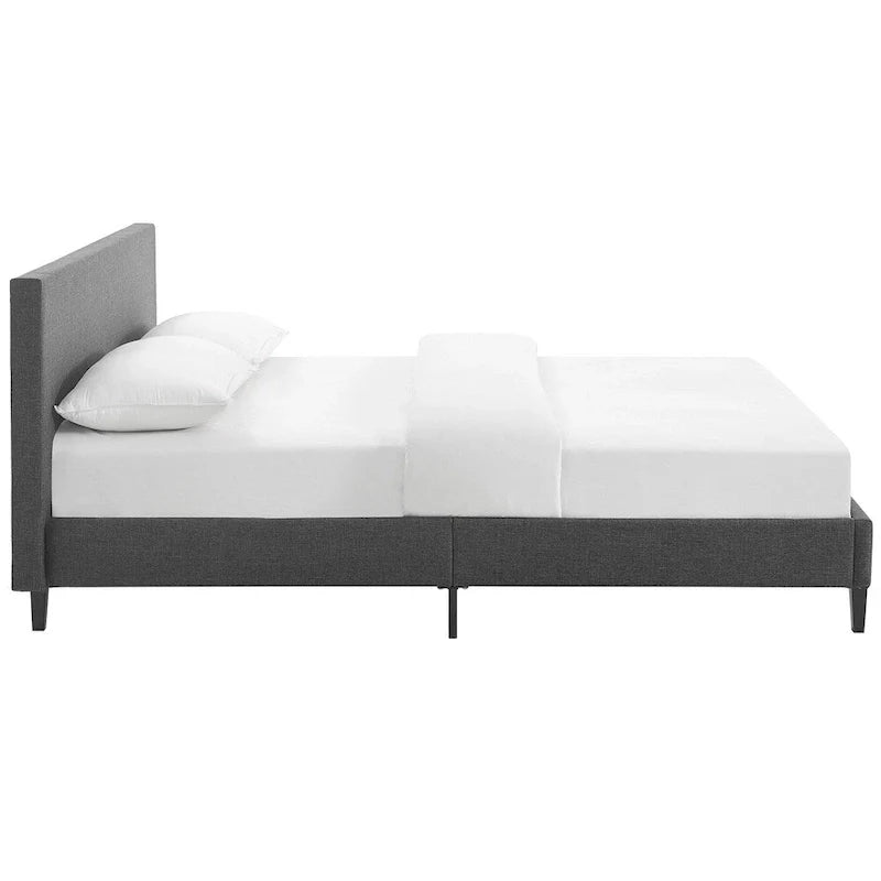 Queen Platform Bed with Padded Vinyl Headboard
