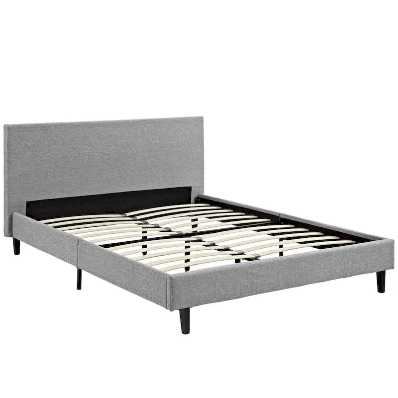 Queen Platform Bed with Padded Vinyl Headboard