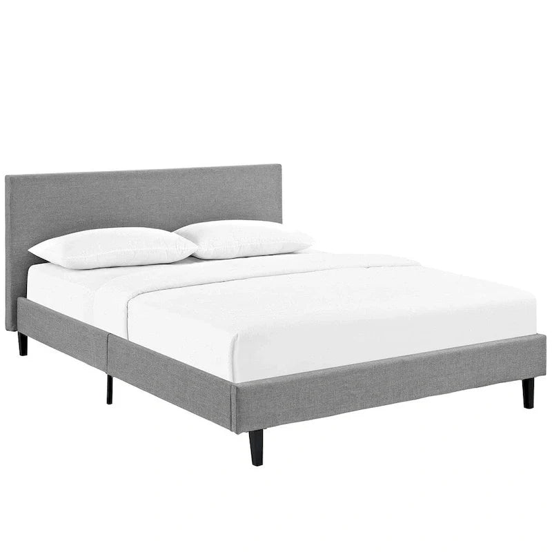 Queen Platform Bed with Padded Vinyl Headboard