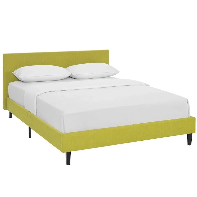 Queen Platform Bed with Padded Vinyl Headboard
