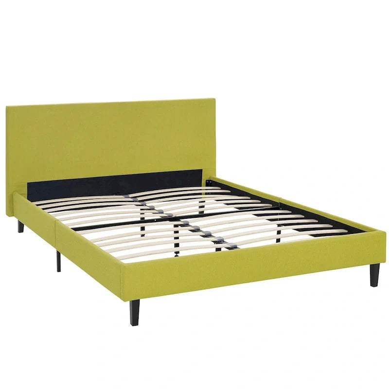 Queen Platform Bed with Padded Vinyl Headboard