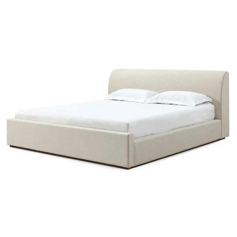 Natural Linen Upholstered Platform Bed - Queen Size