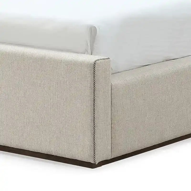Natural Linen Upholstered Platform Bed - Queen Size