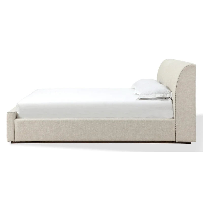 Natural Linen Upholstered Platform Bed - Queen Size