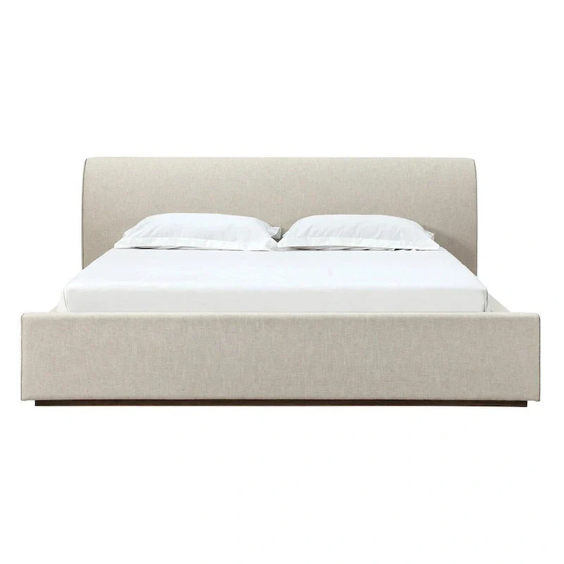 Natural Linen Upholstered Platform Bed - Queen Size