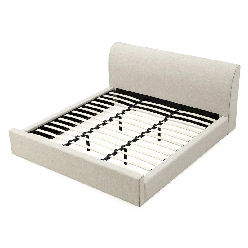 Natural Linen Upholstered Platform Bed - Queen Size