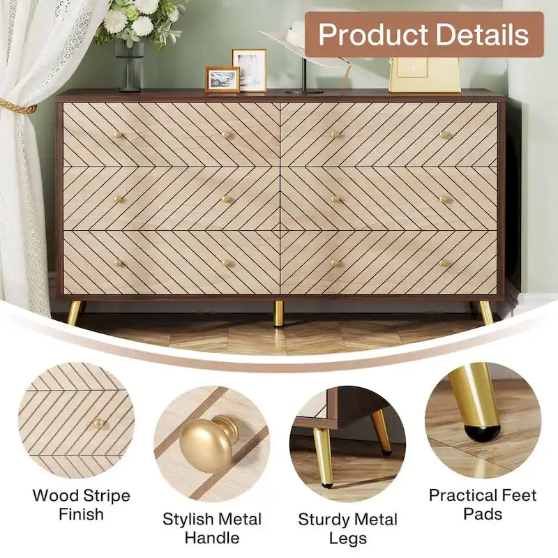 6-Drawer Storage Dresser with Metal Legs
