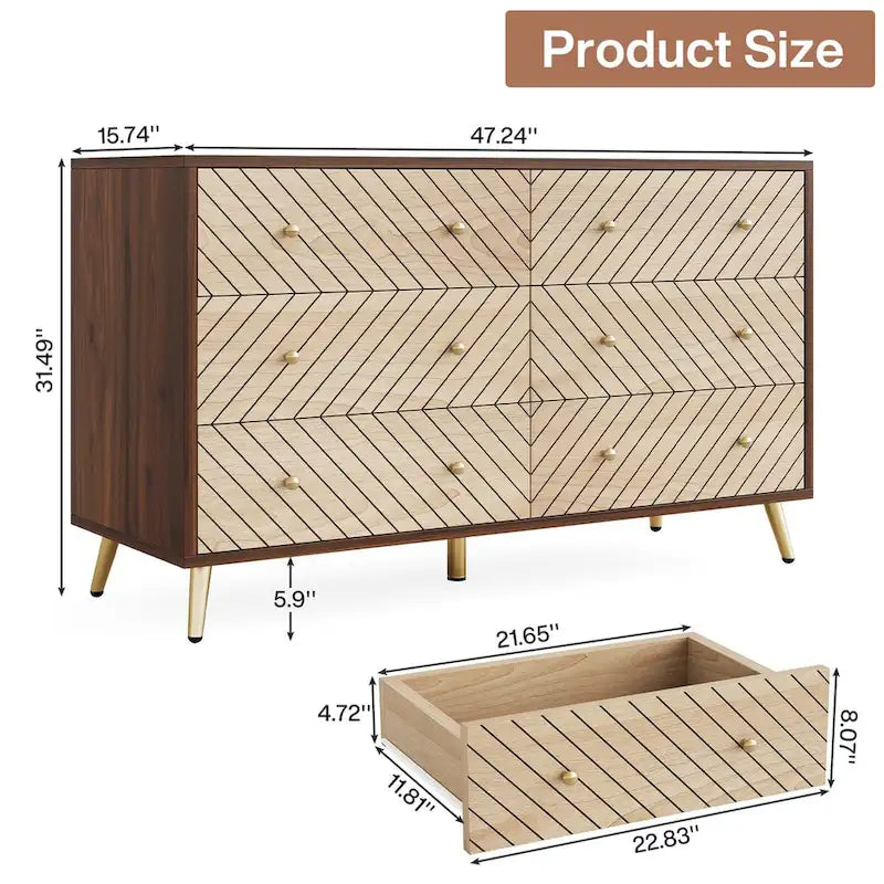 6-Drawer Storage Dresser with Metal Legs