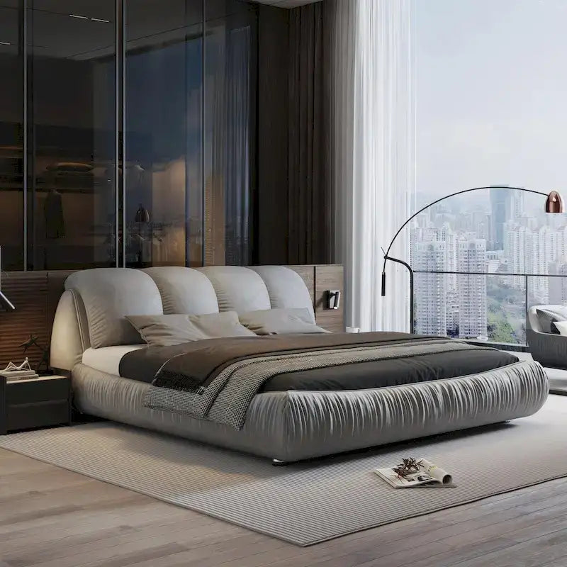 King Size Upholstered Platform Bed with Oversized Headboard