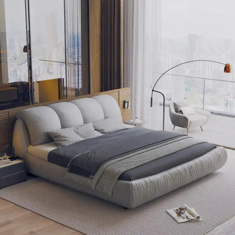 King Size Upholstered Platform Bed with Oversized Headboard