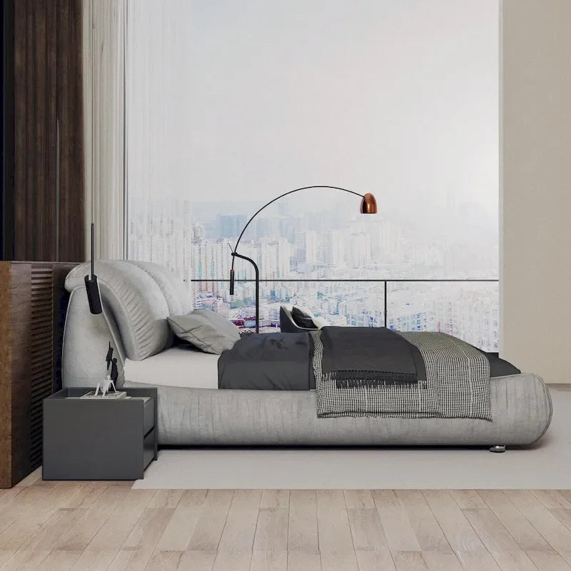 King Size Upholstered Platform Bed with Oversized Headboard
