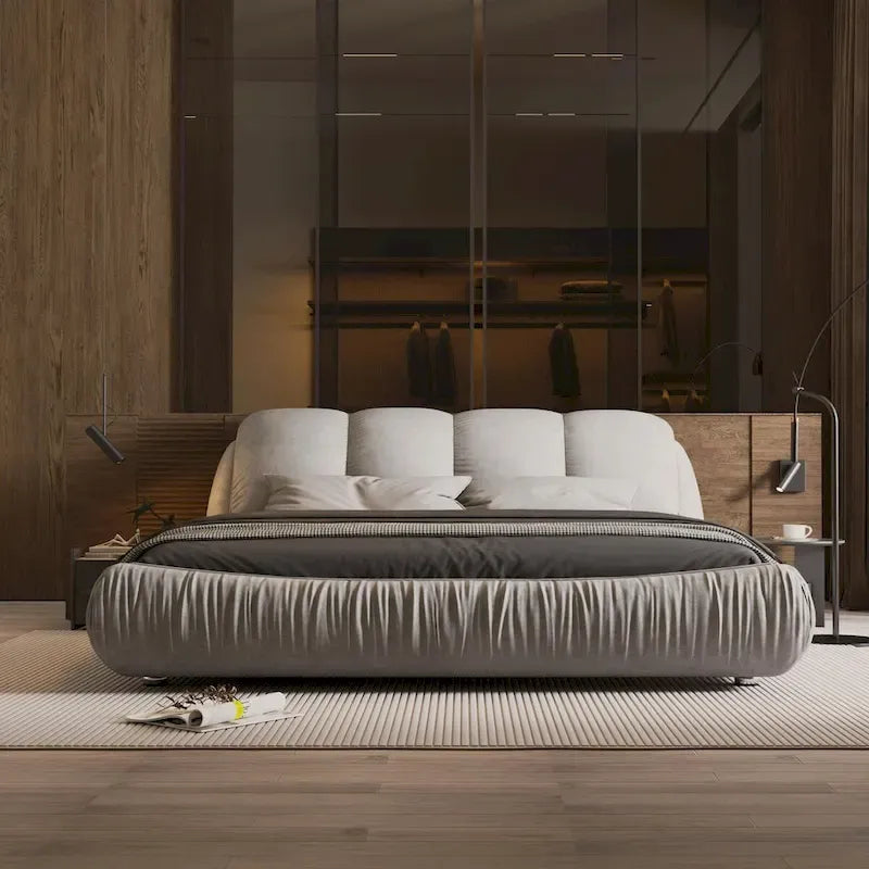King Size Upholstered Platform Bed with Oversized Headboard