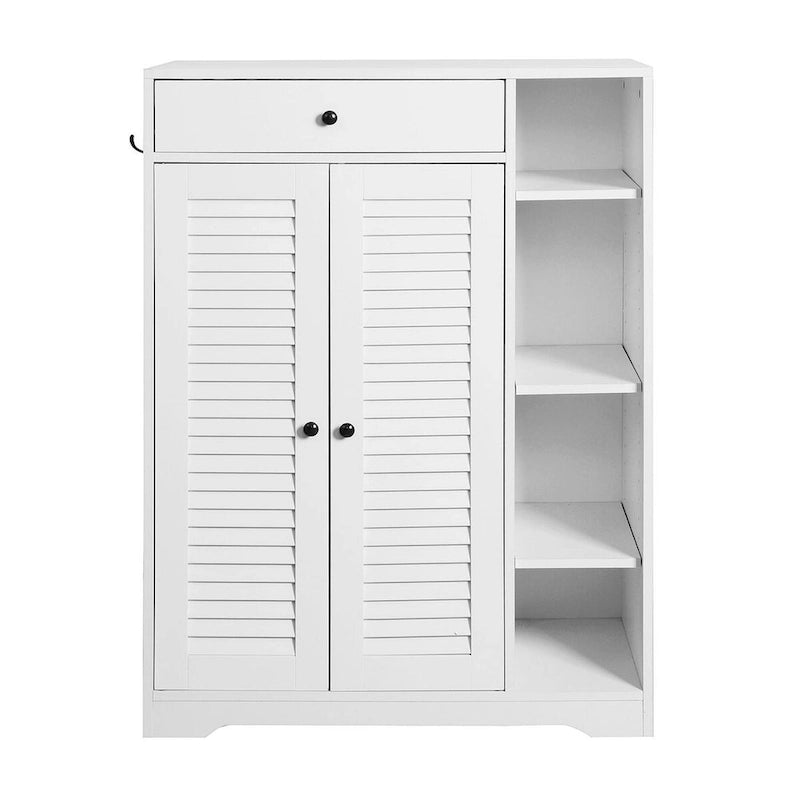 Freestanding Shoe Rack Organizer with 2 Shutter Doors and Adjustable Storage Shelf