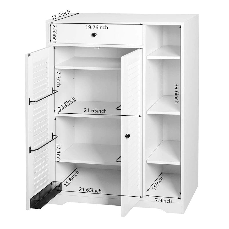 Freestanding Shoe Rack Organizer with 2 Shutter Doors and Adjustable Storage Shelf