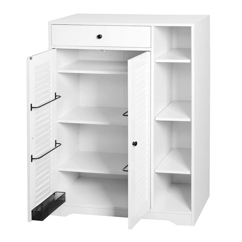Freestanding Shoe Rack Organizer with 2 Shutter Doors and Adjustable Storage Shelf