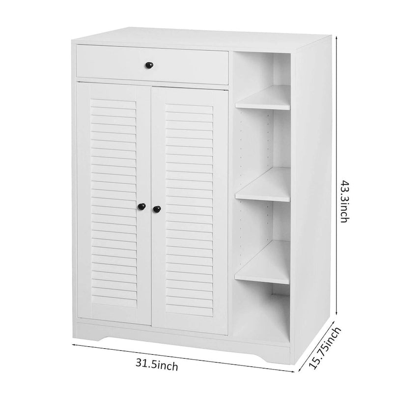 Freestanding Shoe Rack Organizer with 2 Shutter Doors and Adjustable Storage Shelf