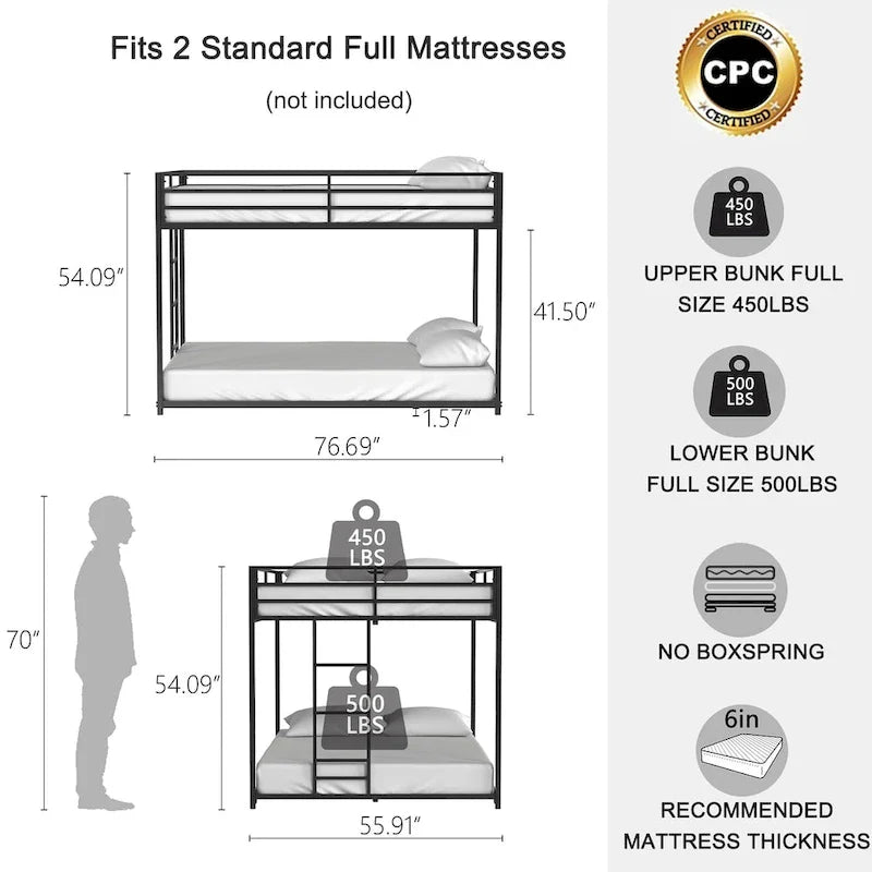 Black Metal Full over Full Bunk Bed
