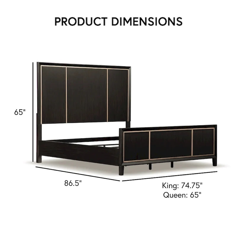 Espresso Panel Bed with Gold Accent Trim