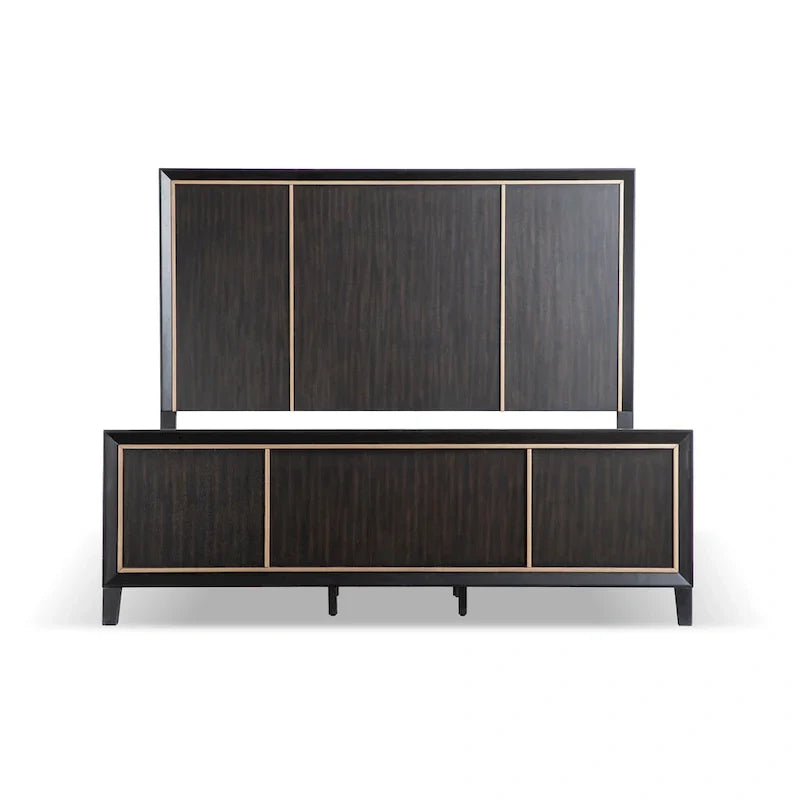 Espresso Panel Bed with Gold Accent Trim