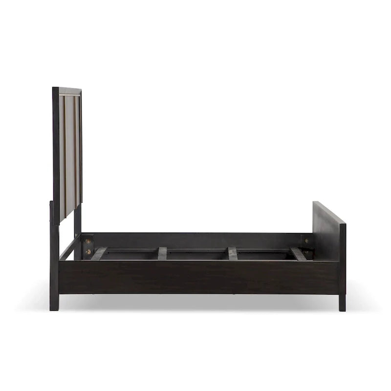 Espresso Panel Bed with Gold Accent Trim
