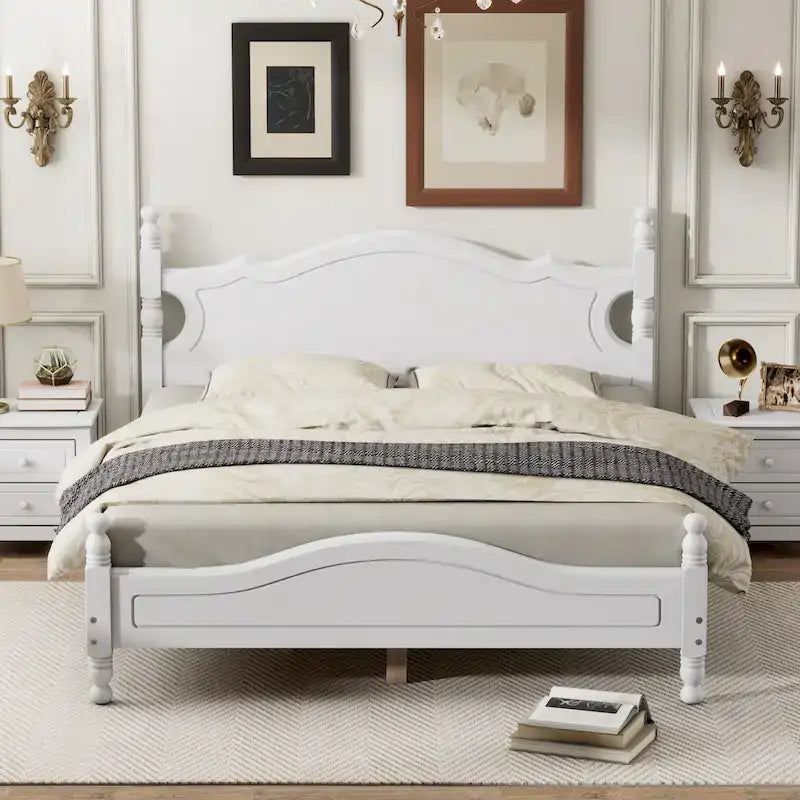 Queen Size Wood Platform Bed - Retro Style