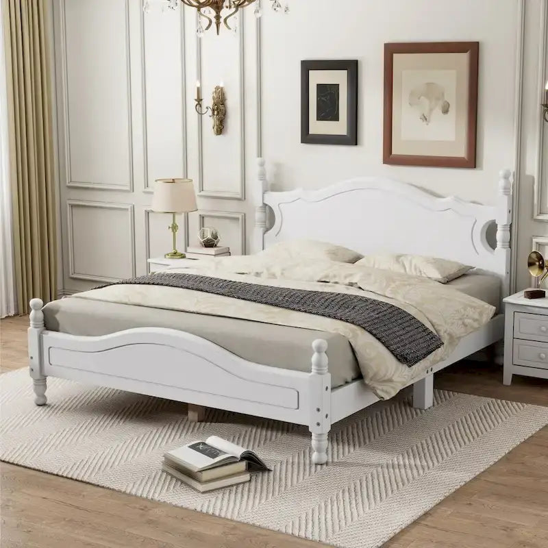 Queen Size Wood Platform Bed - Retro Style