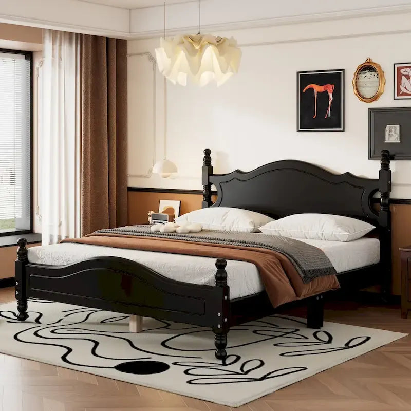 Queen Size Wood Platform Bed - Retro Style