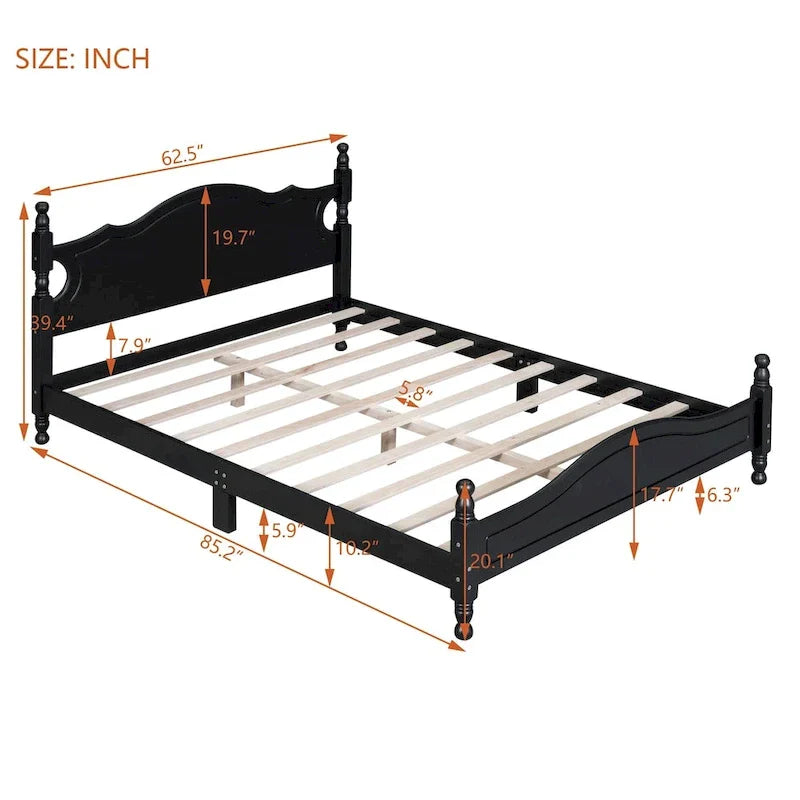 Queen Size Wood Platform Bed - Retro Style