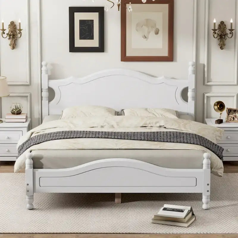 Queen Size Wood Platform Bed - Retro Style