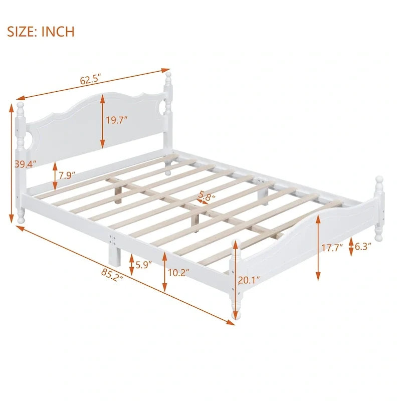 Queen Size Wood Platform Bed - Retro Style