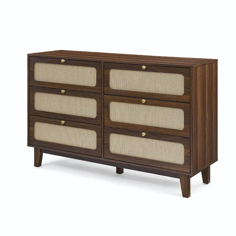 6-Drawer Rattan Wood Dresser