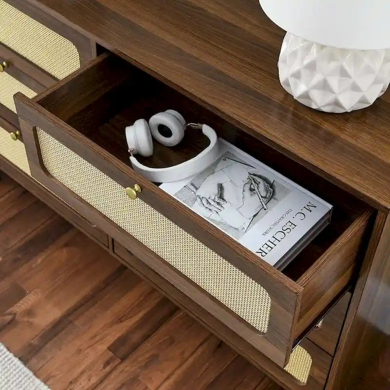 6-Drawer Rattan Wood Dresser