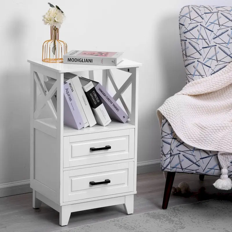 White 2-Drawer Storage Cabinet with Shelf