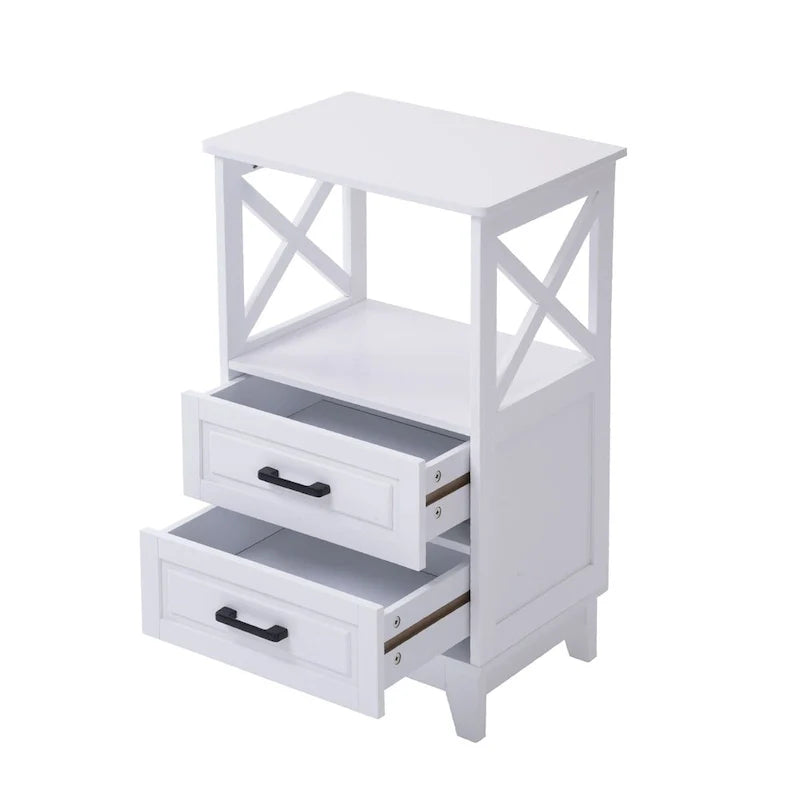 White 2-Drawer Storage Cabinet with Shelf