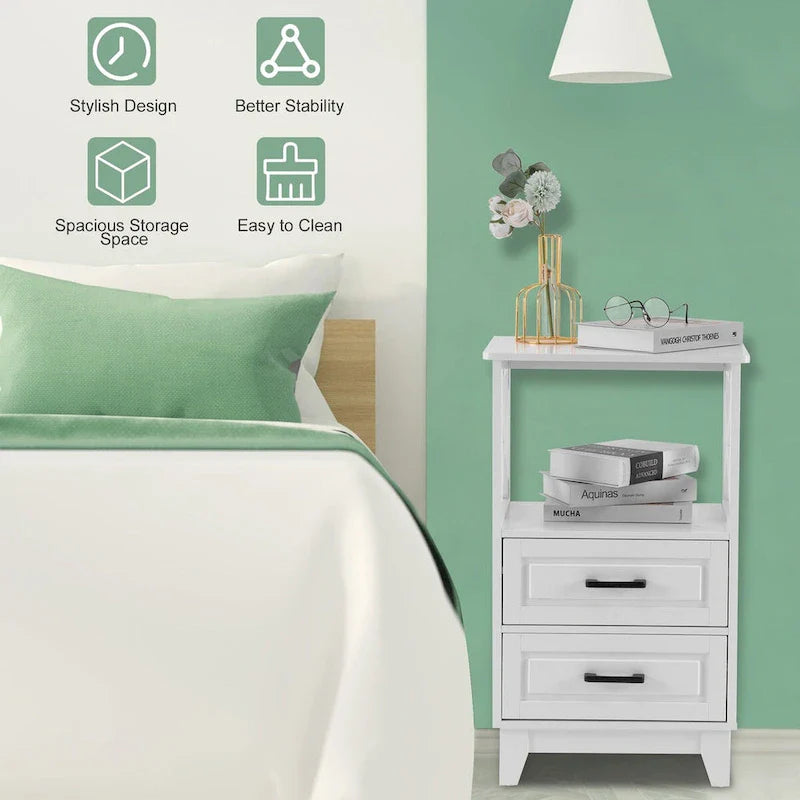 White 2-Drawer Storage Cabinet with Shelf