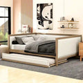 Full Size Linen Daybed with Trundle and Nailhead Trim