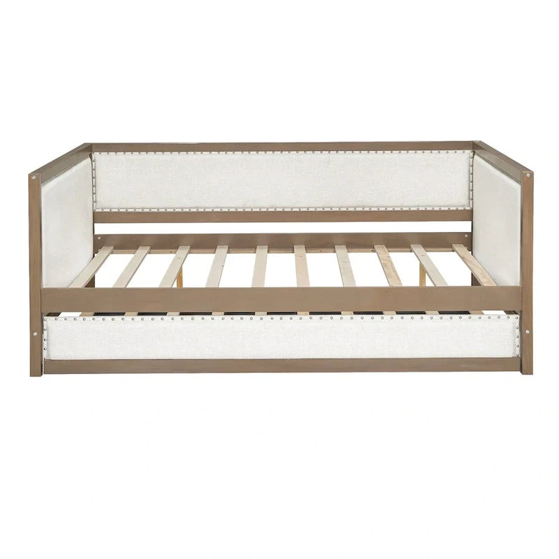 Full Size Linen Daybed with Trundle and Nailhead Trim
