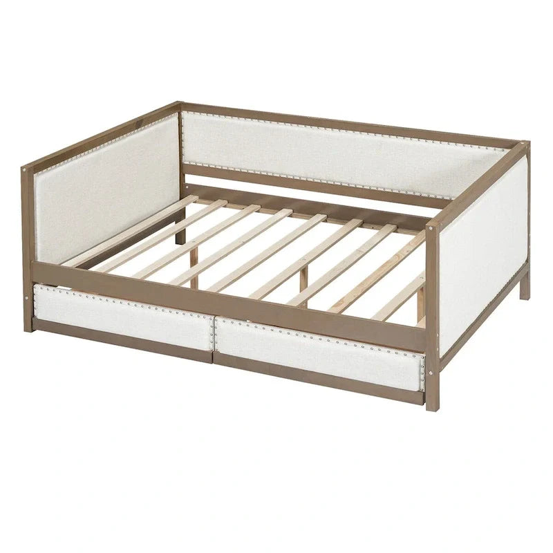 Full Size Linen Daybed with Trundle and Nailhead Trim