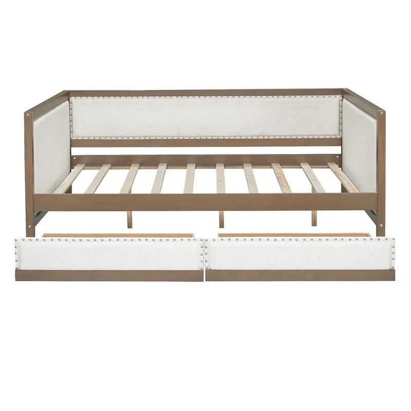 Full Size Linen Daybed with Trundle and Nailhead Trim