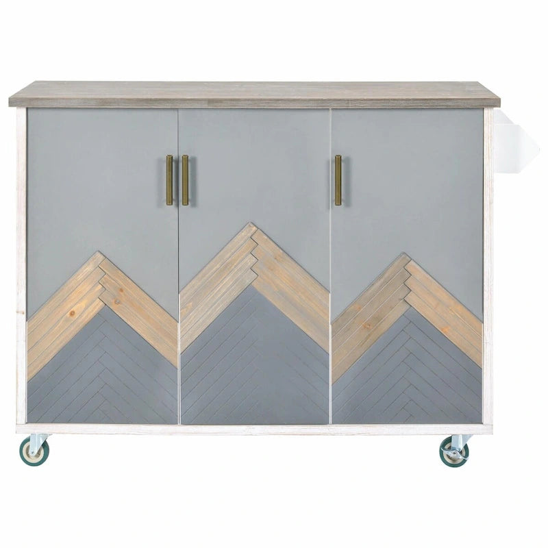 47 Retro Wood Kitchen Island with Drop Leaf, Farmhouse Style on Wheels, Internal Storage
