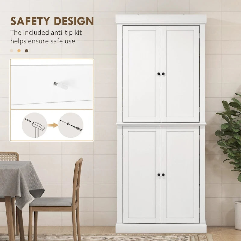 72.5 Kitchen Pantry Storage Cabinet, Freestanding Kitchen Cupboard with 4 Doors and Adjustable Shelves for Dining Room, MDF